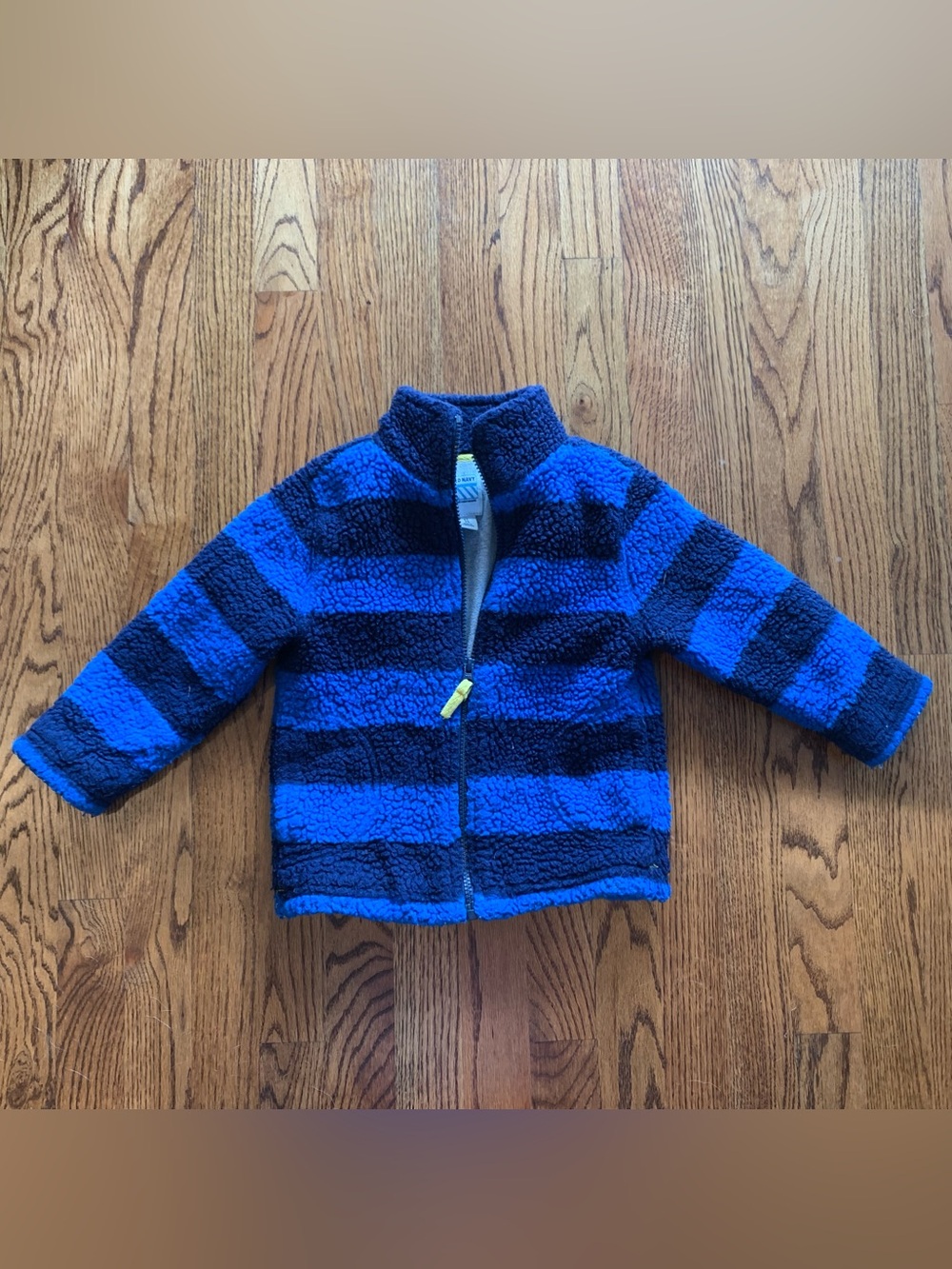 Old Navy Blue Striped Boucle Sherpa Fleece Puffer Jacket 4 4t